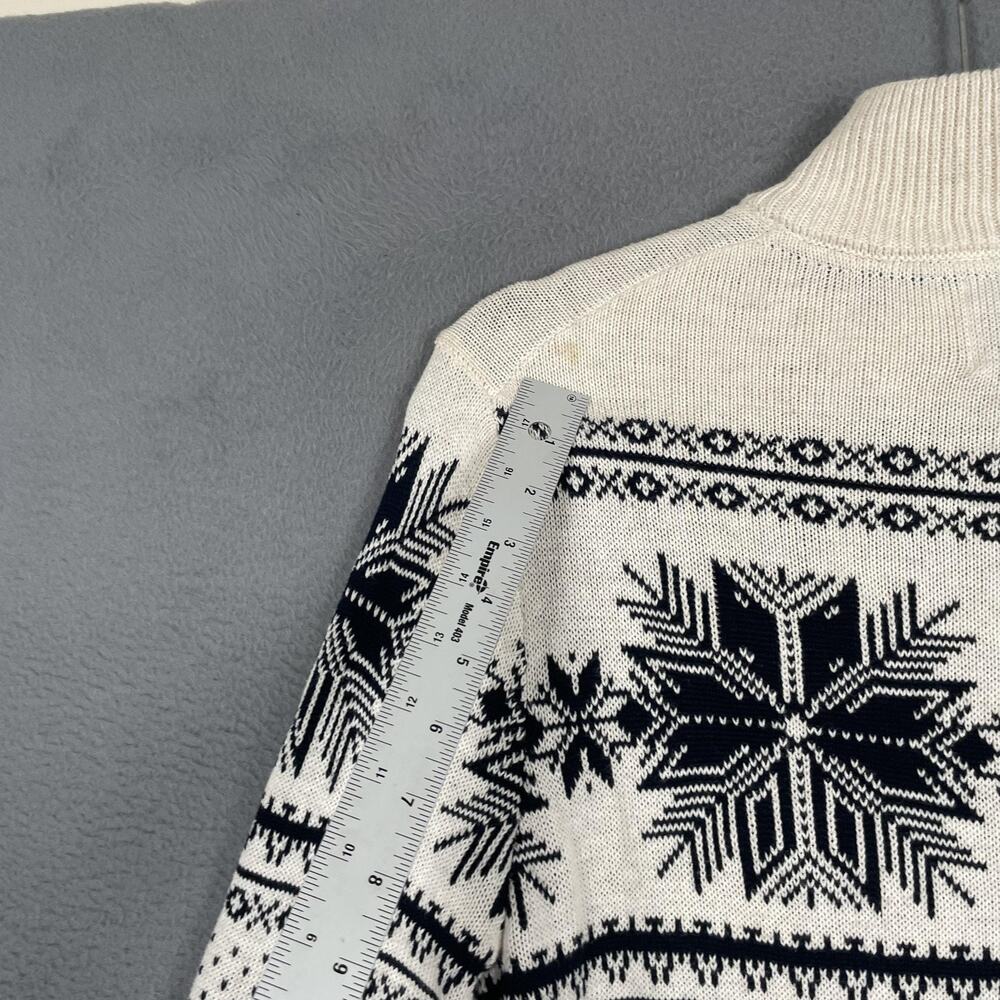 Aspen Sweater Mens Small White Navy Half Zip Pullover Snowflake Fair Isle Winter - Picture 4 of 15